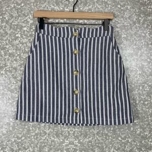 Striped Navy Button-Front A-Line Skirt